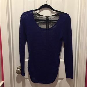 Charlotte Russe Blue and Black Lace Long Sleeve Shirt